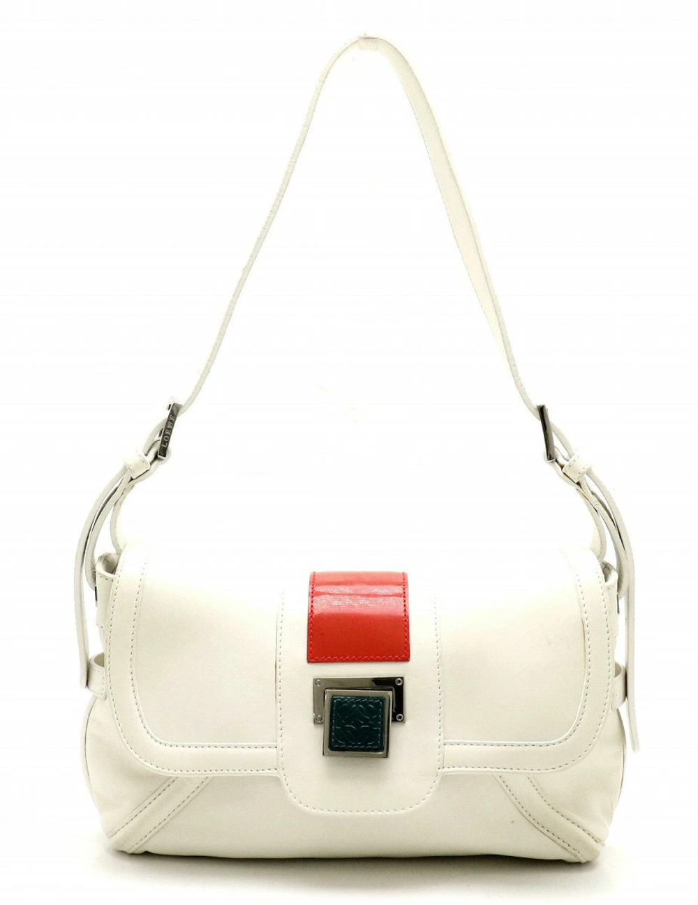 Loewe Shoulder Bag Hobo Leather Enamel White Red Green